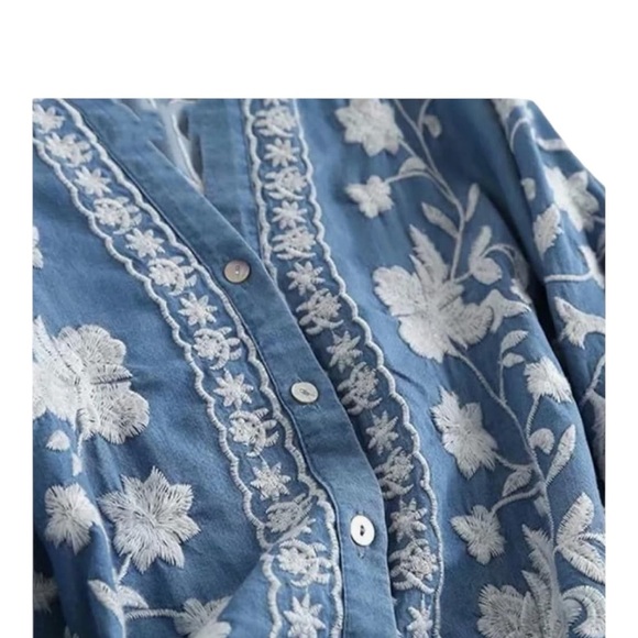 Bohemian Blue Embroidered Long Sleeve Top Jacket M - Picture 5 of 8